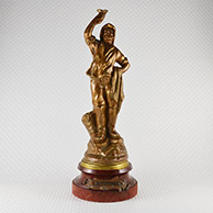Antique Sculpture - Fisherman Holding up a Fish he Caught