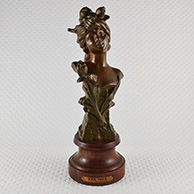 Antique Sculpture - Les Iris - Bust of a Young Woman Surrounded by Flowers