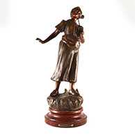 Antique Sculpture - Returning from the Fields - Farm Girl with a Rake